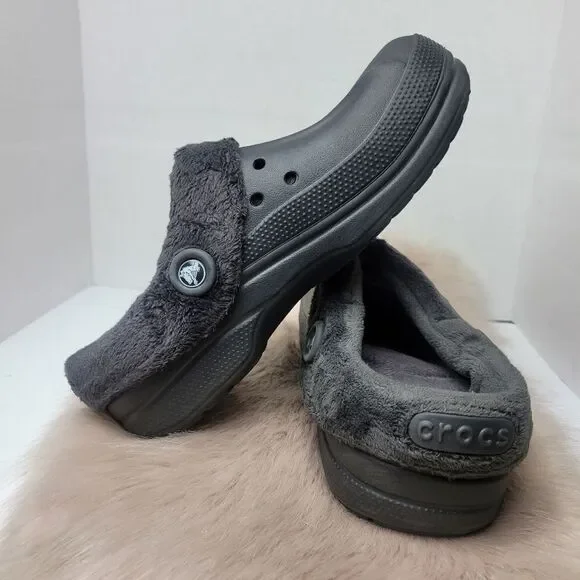 Crocs Black Faux Fur Unisez Clogs Shoes Size 9 M 11 W - Picture 5 of 9